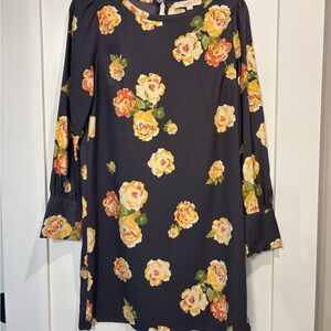Loft shift dress with long sleeves. Beautiful golden floral pattern.